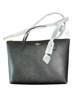 Coach Crossgrain Zip Tote Black Leather